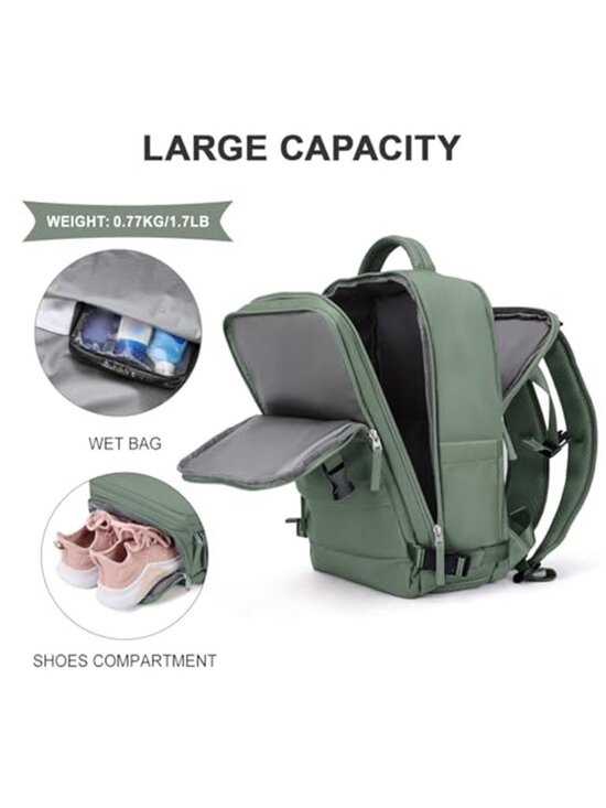 Waterproof Travel Backpack Hiking Carry On Laptop Daypack Olive Green 25L